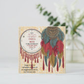 Boho chic Tassels, Federn und Knoten Hochzeit Einladung (Stehend Vorderseite)