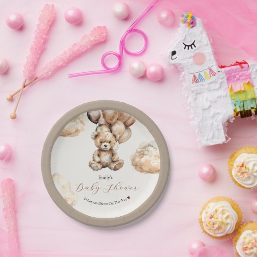 Boho Chic Teddy Bear Balloons Clouds Baby Dusche Pappteller (Party)