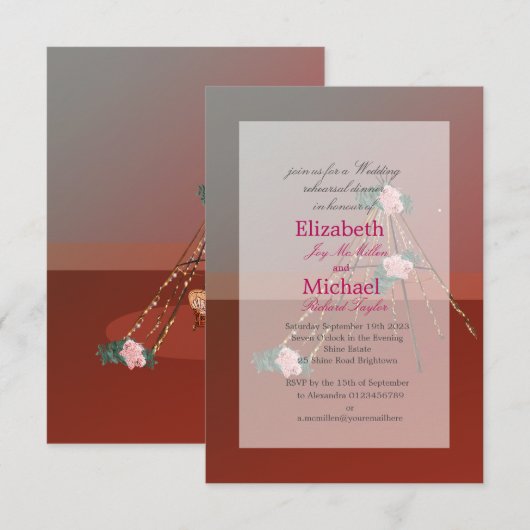 Boho Chic Teepee / Tipi Wedding Probe Dinner Einladung (Vorne/Hinten)