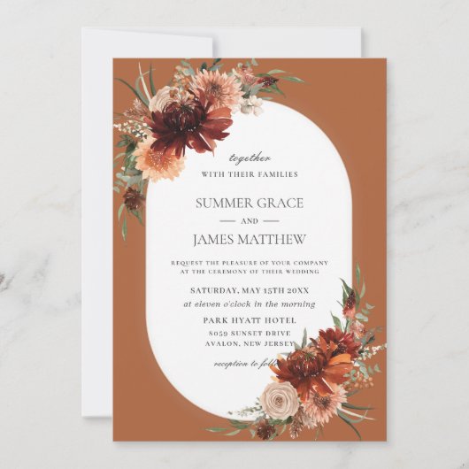 Boho Chic Terracotta Burnt Orange Rust Wedding Einladung (Vorderseite)