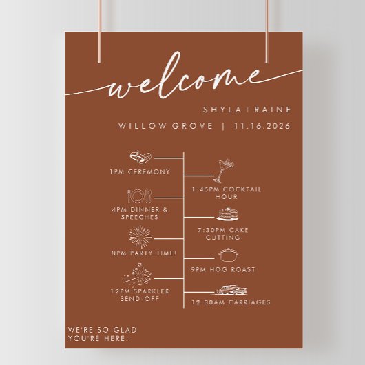 Boho Chic Terracotta DIY Wedding Welcome Timeline Poster