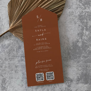 Boho Chic Terracotta Dual QR Code Wedding All In One Einladung