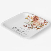 Boho Chic Terracotta Floral Name Babydusche Pappteller (Gewinkelt)