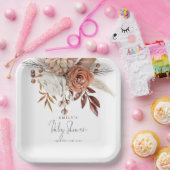 Boho Chic Terracotta Floral Name Babydusche Pappteller (Party)