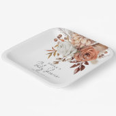 Boho Chic Terracotta Floral Name Babydusche Pappteller (Gewinkelt)