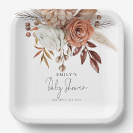 Boho Chic Terracotta Floral Name Babydusche Pappteller