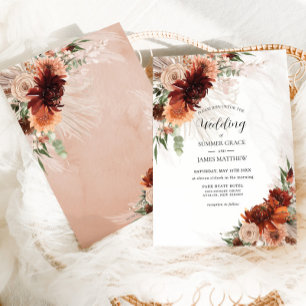Boho Chic Terracotta Floral Pampas Grass Wedding Einladung