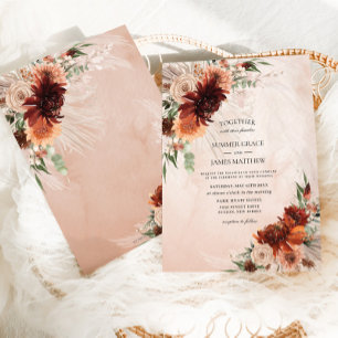 Boho Chic Terracotta Floral Pampas Grass Wedding Einladung
