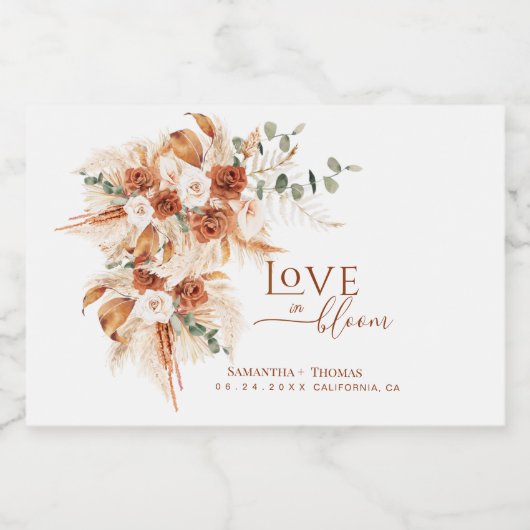 Boho-Chic Terracotta-Liebe in Bloom Favor Wedding Alkoholflaschenetikett (Einzelnes Label)