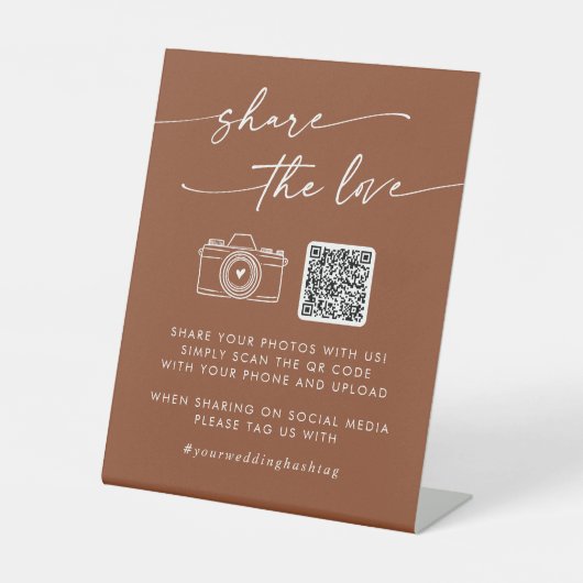 Boho Chic Terracotta Teilen Sie die Liebe QR Code Sockelschild (Vorderseite)