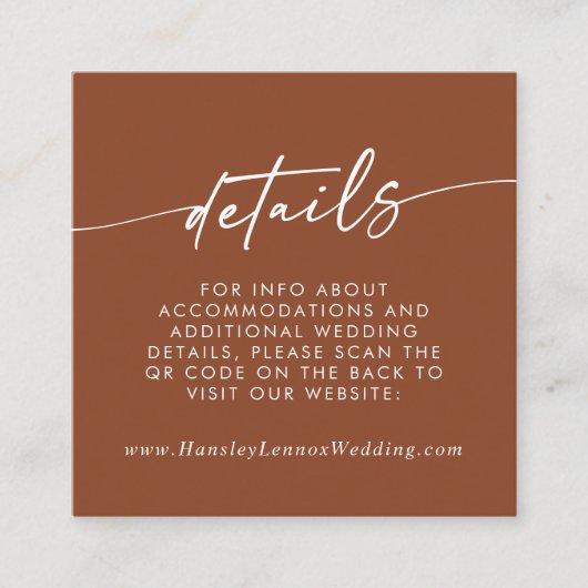 Boho Chic Terracotta Wedding QR Code Details Begleitkarte (Vorderseite)