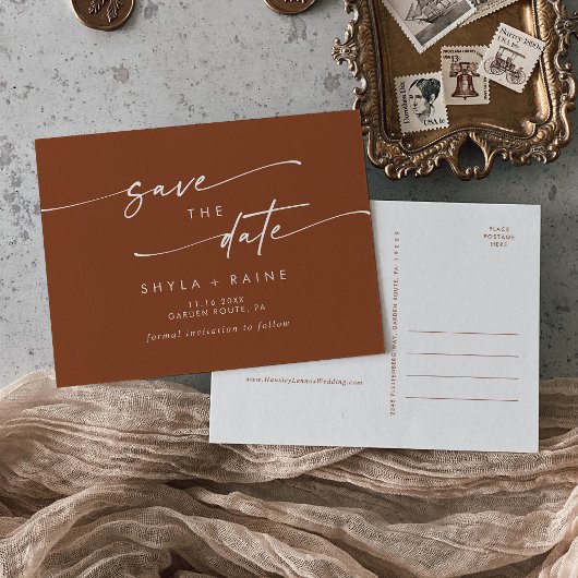 Boho Chic Terracotta Wedding Save the Date Einladungspostkarte