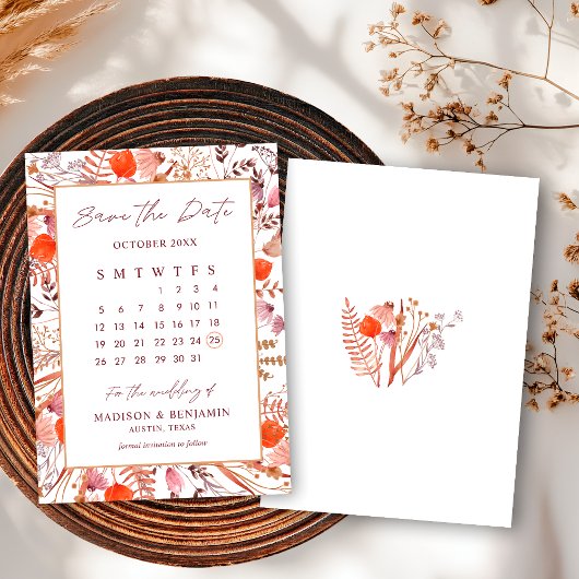 Boho Chic Terracotta Wildblumen Hochzeitstag Save The Date