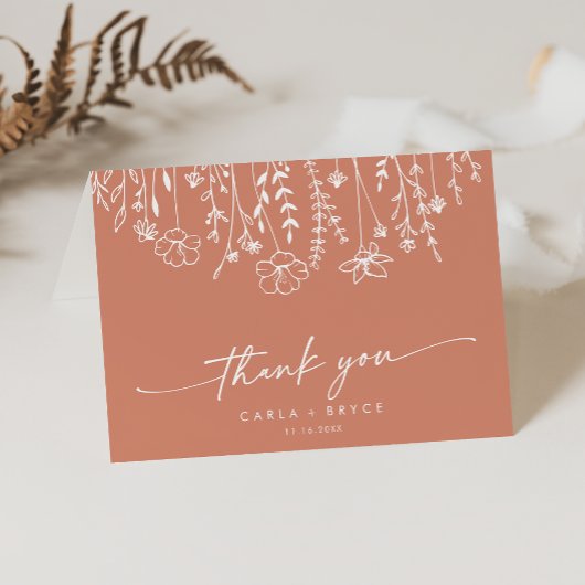 Boho Chic Terracotta Wildflower Folded Wedding Dankeskarte