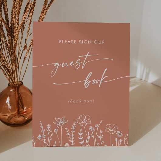 Boho Chic Terracotta Wildflower Wedding Guest Book Sockelschild