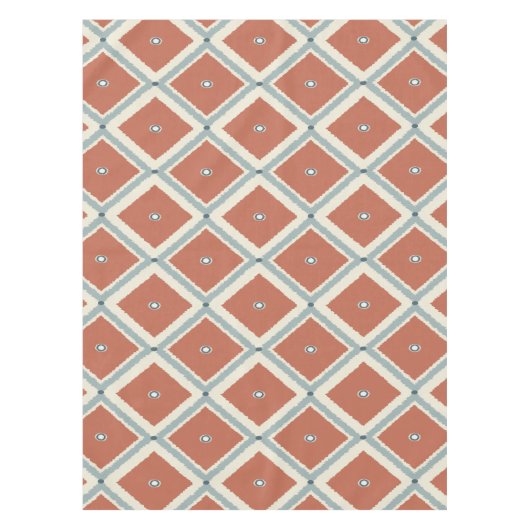 Boho Chic Terrakotta und Indigo geometrisches Ikat Tischdecke (Vorderseite)