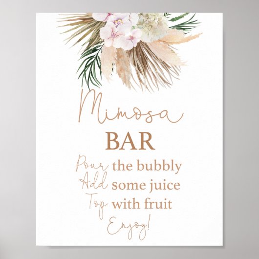 Boho-chic-Trockenpalmen-Mimosa-Bar-Schild Poster (Vorne)