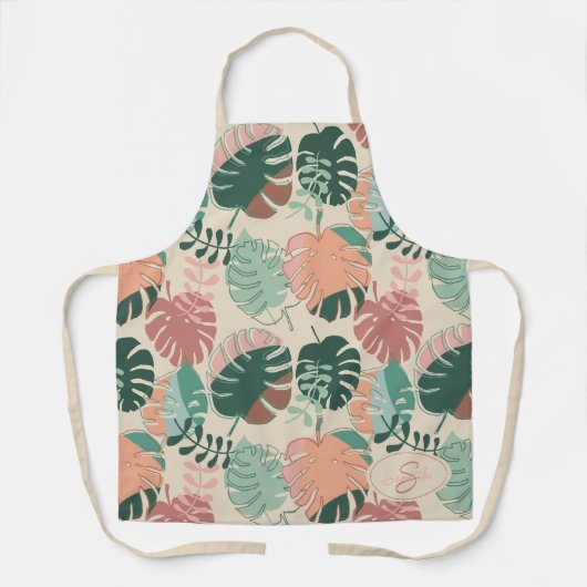 Boho Chic Tropical Botanical Pattern Monogram Schürze (Vorderseite)