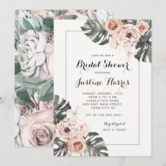 Boho Chic Tropical Bridal Dusche Einladung (Vorne/Hinten)