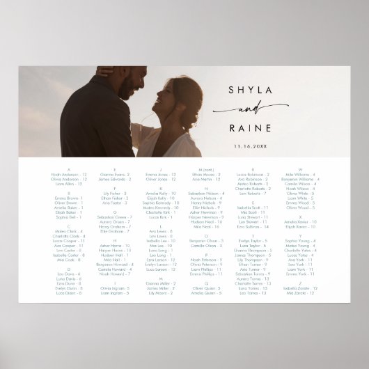 Boho Chic Türkis und Weiß Bild Sitzplan Poster (Vorne)
