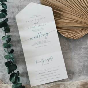Boho Chic Türkis und Weiß Mahlzeitenwahl Rückantwo All In One Einladung