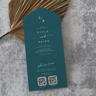 Boho-Chic Türkisblaue Hochzeit mit doppeltem QR-Co All In One Einladung