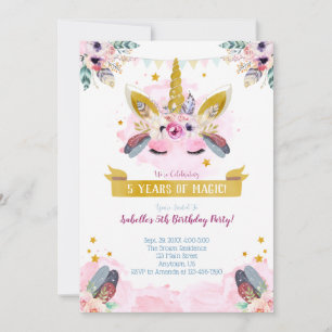 Boho Chic Unicorn Face Birthday Einladung