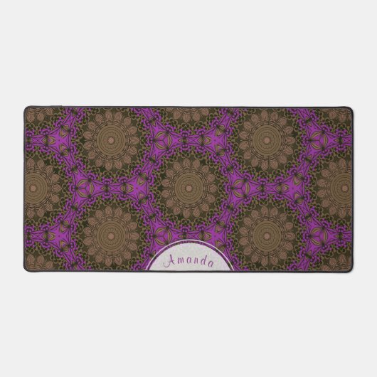 Boho Chic Vibrant Lila Gold Mandala Muster Schreibtischunterlage (Vorderseite)