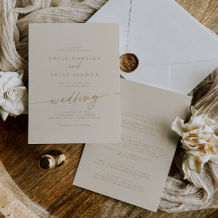 Boho Chic Vintag Gold Front and Back Wedding Einladung