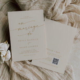 Boho Chic Vintag Gold QR Code Französisch Hochzeit Einladung