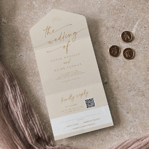 Boho Chic Vintag Gold QR Code Mail bei Hochzeit All In One Einladung