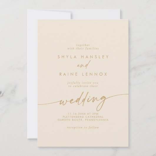 Boho Chic Vintag Gold Wedding Einladung (Vorderseite)