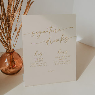 Boho Chic Vintag Gold Wedding Signature Drinks Sockelschild