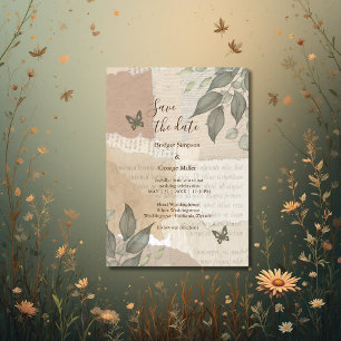 Boho-Chic-Vintage-Grünzeug-Hochzeit Termin vormerk Einladung