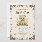Boho-Chic-Wald-Bär-Grün-Baby-Party Einladung (Vorderseite)