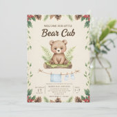 Boho-Chic-Wald-Bär-Grün-Baby-Party Einladung (Stehend Vorderseite)