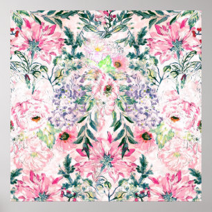 boho-chic Wasserfarbe Frühlingsrosen Blumenmuster Poster