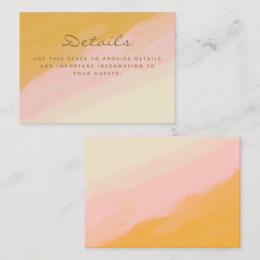 Boho Chic Wasserfarbe Rosa und Gelbe Details Begleitkarte (Vorne/Hinten)