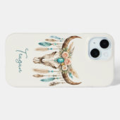 Boho-Chic-Wasserfarben-Blumen-Kuh-Schädel Case-Mate iPhone Hülle (Rückseite (Horizontal))