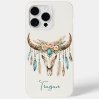 Boho-Chic-Wasserfarben-Blumen-Kuh-Schädel