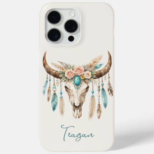 Boho-Chic-Wasserfarben-Blumen-Kuh-Schädel Case-Mate iPhone Hülle (Rückseite)