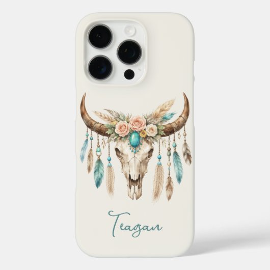 Boho-Chic-Wasserfarben-Blumen-Kuh-Schädel Case-Mate iPhone Hülle (Rückseite)