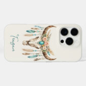 Boho-Chic-Wasserfarben-Blumen-Kuh-Schädel Case-Mate iPhone Hülle (Rückseite (Horizontal))