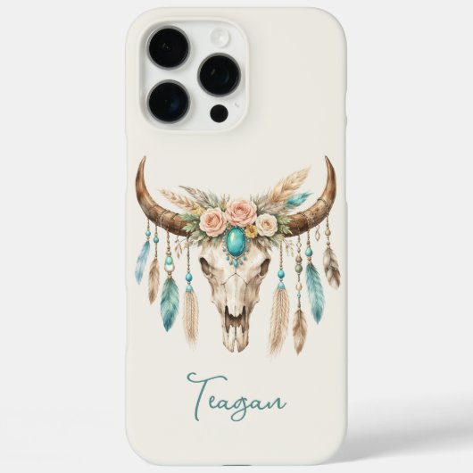 Boho-Chic-Wasserfarben-Blumen-Kuh-Schädel Case-Mate iPhone Hülle (Rückseite)