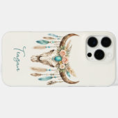 Boho-Chic-Wasserfarben-Blumen-Kuh-Schädel Case-Mate iPhone Hülle (Rückseite (Horizontal))