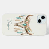 Boho-Chic-Wasserfarben-Blumen-Kuh-Schädel Case-Mate iPhone Hülle (Rückseite (Horizontal))