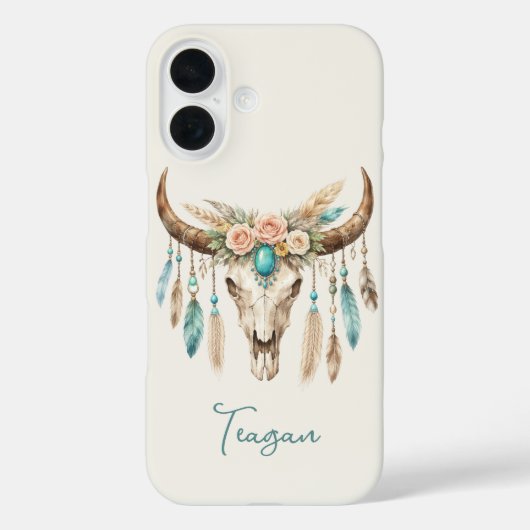 Boho-Chic-Wasserfarben-Blumen-Kuh-Schädel Case-Mate iPhone Hülle (Rückseite)