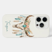 Boho-Chic-Wasserfarben-Blumen-Kuh-Schädel Case-Mate iPhone Hülle (Rückseite (Horizontal))