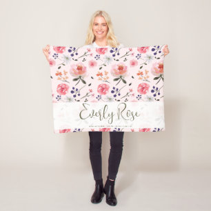 Boho Chic Wasserfarbenflorieren Personalisiert Sta Fleecedecke