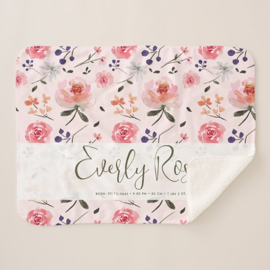 Boho Chic Wasserfarbenflorieren Personalisiert Sta Sherpadecke (Vorderseite (Horizontal))